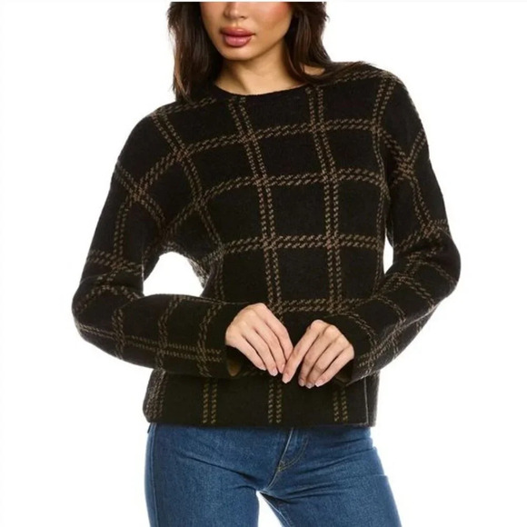 NWT Vince Windowpane Plaid Alpaca & Wool Pullover Sweater Size S - Picture 1 of 8